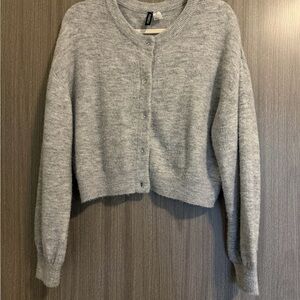 Divided Gray Cropped Button-Up Cardigan